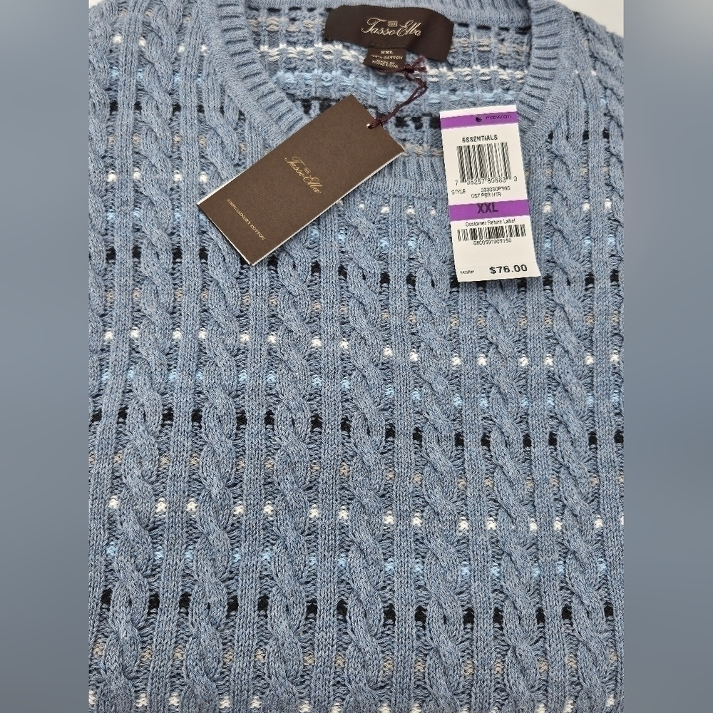 NWT Tasso Elba BLUE Multicolored 100% Luxury Cotton Knit Pull Over Sweater XXL